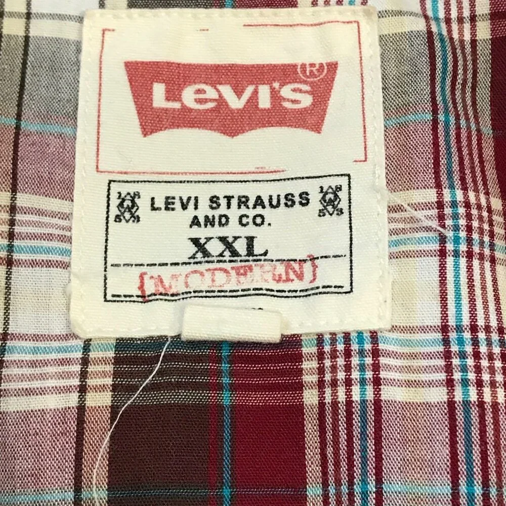 Levi's Pearl Snap Button Down Shirt Men's XXL Plaid‎ Long Sleeves Cotton Blend